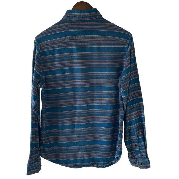 Goodfellow and Co Mens Small Button-Down Flannel Shirt Blue Striped Long Sleeve - Picture 2 of 8